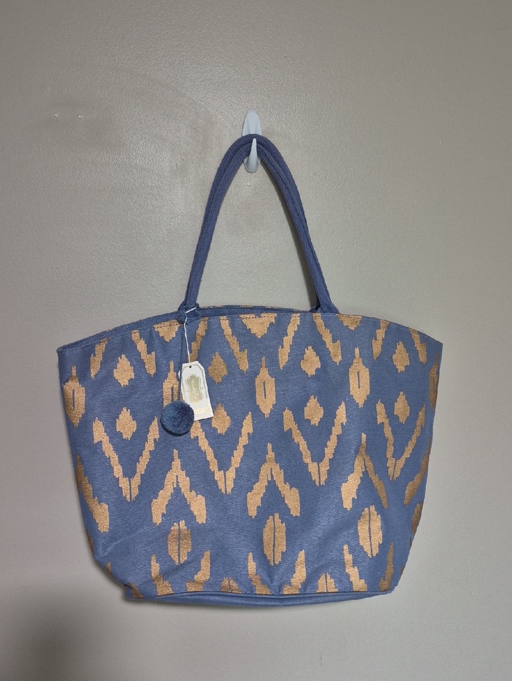 New! Mud Pie Blue & Gold Patterned Tote Bab